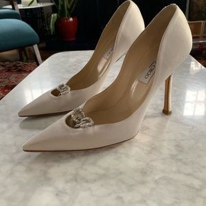Jimmy Choo Romy White Satin Crystal Runway Wedding Pumps